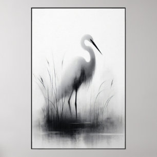 Graceful Egret In Soft Marsh Poster