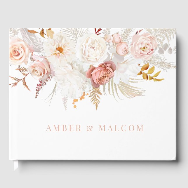 Graceful Elegance: Flawless Floral Wedding Guest Book (Front)