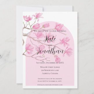 Graceful Elegant Pink Magnolia Garden  Invitation