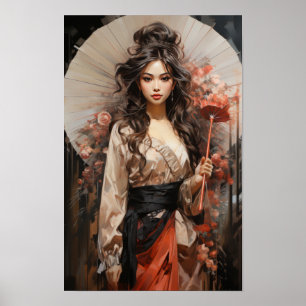 Graceful Essence: Japanese Woman Portrait Poster