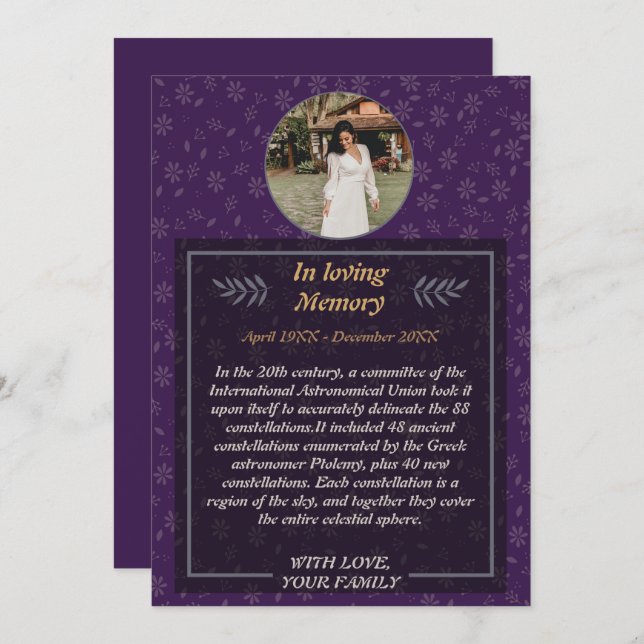 Graceful Farewell: Floral Funeral with Photo  Invi Invitation (Front/Back)