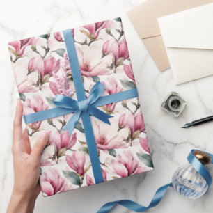 Graceful Feminine Watercolor Magnolias Wrapping Paper