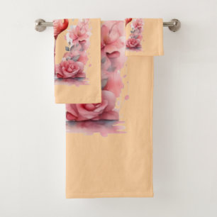 Graceful Flamingo Walk   Pink Watercolor Art Bath Towel Set