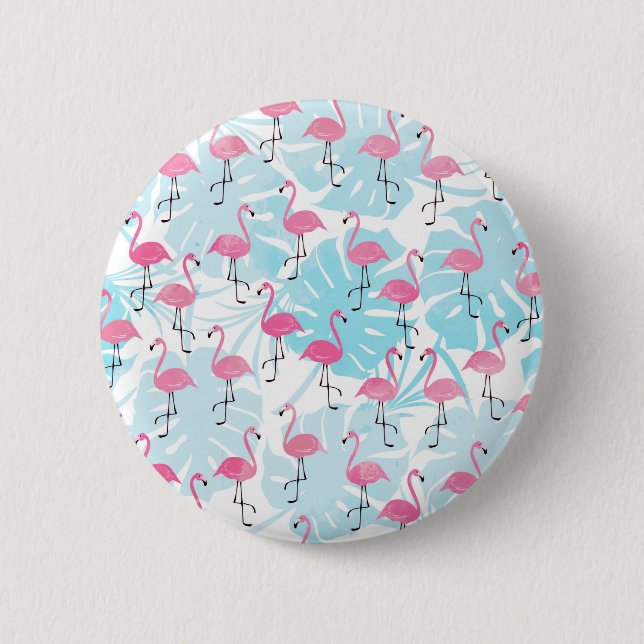 Graceful flamingos and monstera leaves 6 cm round badge (Front)