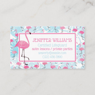 Graceful flamingos and monstera leaves business card