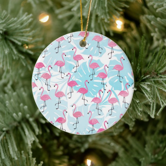 Graceful flamingos and monstera leaves ceramic tree decoration (Tree)