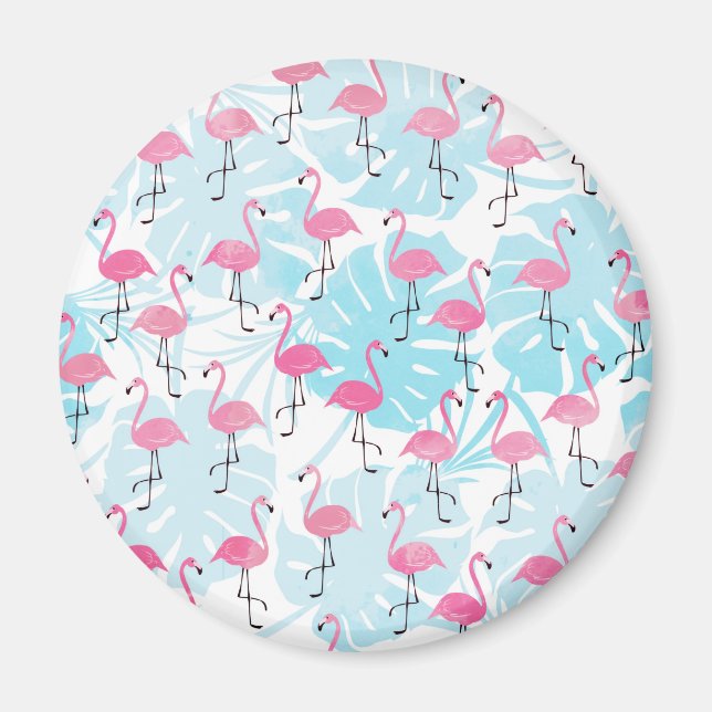 Graceful flamingos and monstera leaves magnet (Front)