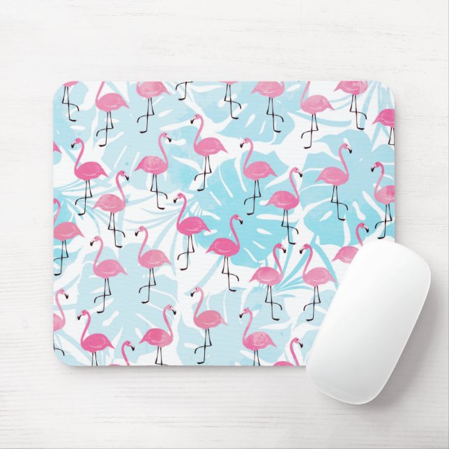 Graceful flamingos and monstera leaves mouse mat (With Mouse)