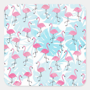 Graceful flamingos and monstera leaves square sticker