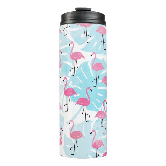 Graceful flamingos and monstera leaves thermal tumbler (Front)