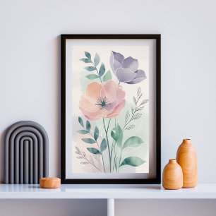 Graceful Floral Harmony   Soft Botanical Wall Deco Poster