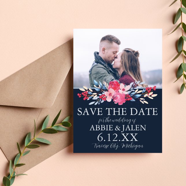 Graceful Floral Pink and Dusty Blue Wedding Save The Date (Creator Uploaded)