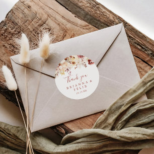 Graceful Floral Thank You Wedding Favour Classic Round Sticker
