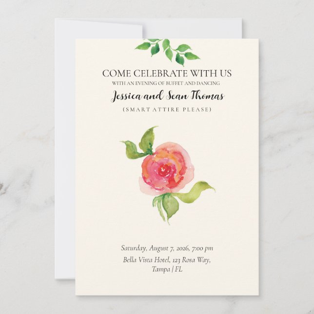 Graceful Floral Wedding Reception Invitation (Front)