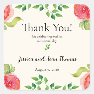 Graceful Floral Wedding Thank You Square Sticker