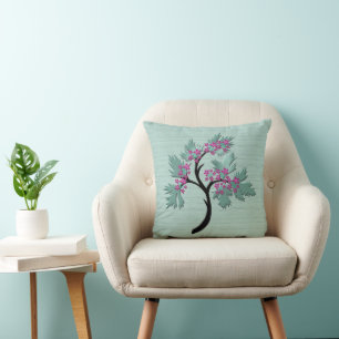 Graceful Flowering Tree Green + Plum Cushion
