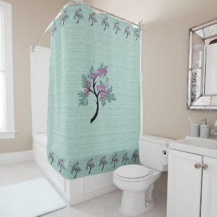 Graceful Flowering Tree Green + Plum Shower Curtain