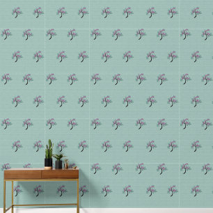 Graceful Flowering Tree Green + Plum Wallpaper