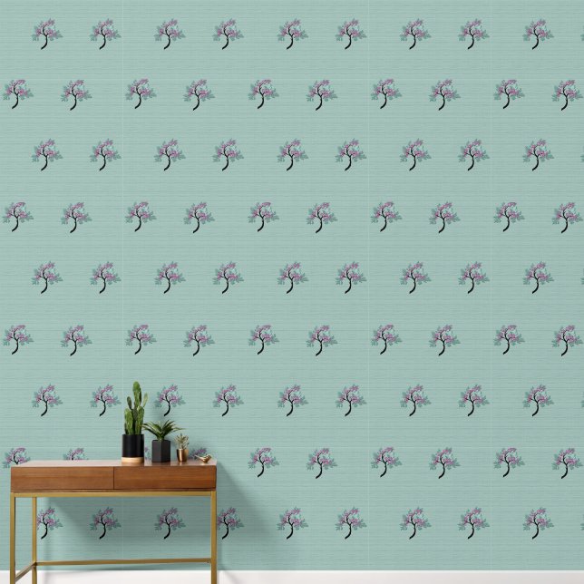 Graceful Flowering Tree Green + Plum Wallpaper (Hallway)