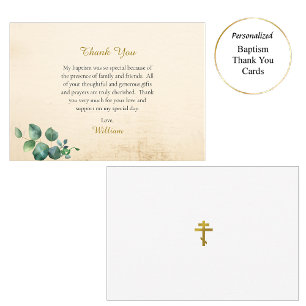 Graceful Foliage Orthodox Christian Baptism Thank You Card