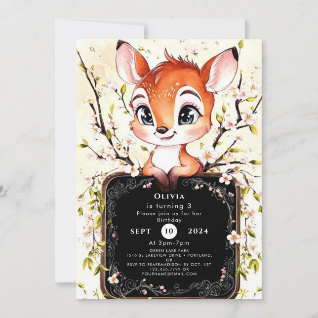 Graceful Forest Fawn Birthday Invitation (Front)