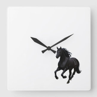 Graceful Gallop: Black Horse Wall Clock" Square Wall Clock