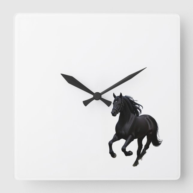 Graceful Gallop: Black Horse Wall Clock" Square Wall Clock (Front)