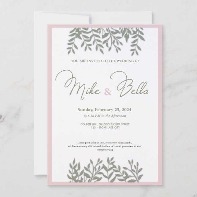 Graceful Garden Soiree in Sobar Pink Framed Bliss Invitation (Front)