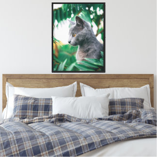 Graceful Gaze in Green Cat Canvas Print