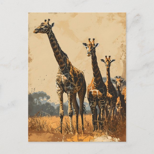 Graceful Giants: Vintage Giraffes Postcard (Front)