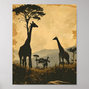 Graceful Giants: Vintage Giraffes Poster