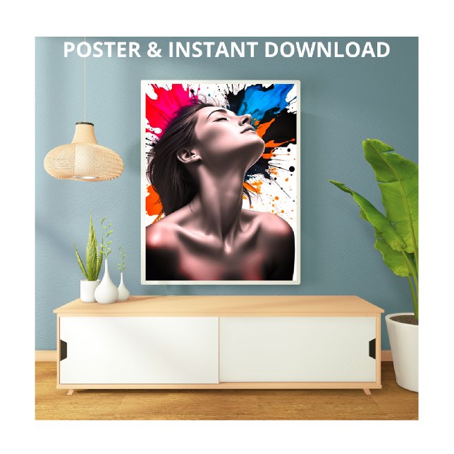 Graceful Girl Portrait in Grey and Colour Paint | Poster (Creator Uploaded)