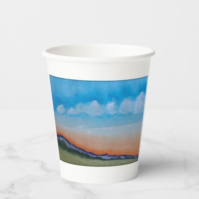 Graceful Glowing Sunset Hills Paper Cups (Front)