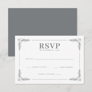 Graceful Gray Calligraphy With Floral RSVP Card