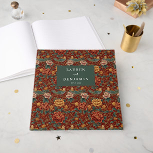 Graceful Green Calligraphy With Floral Guest Book