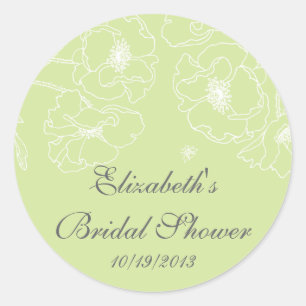 Graceful Green Poppy Floral Bridal Shower Square Classic Round Sticker
