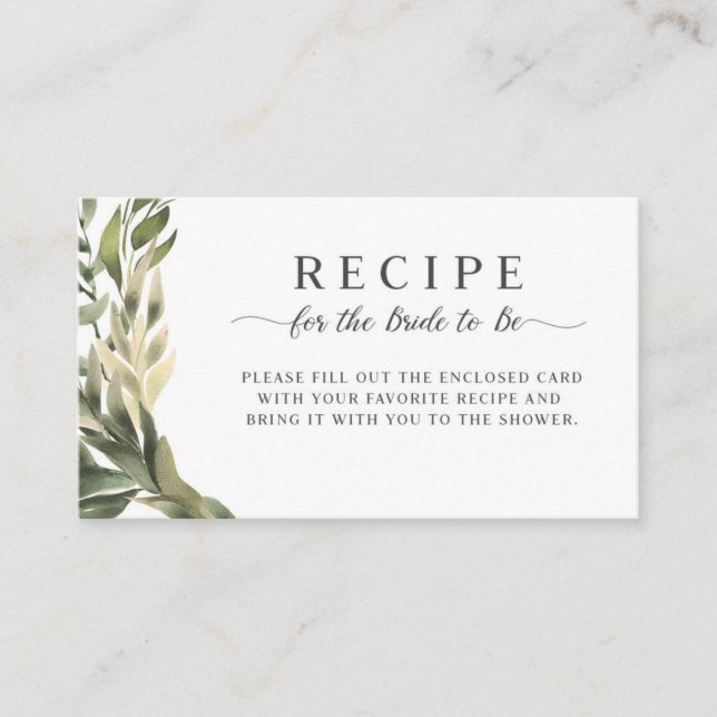 Graceful Greenery Recipe for the Bride to Be Enclosure Card (Front)