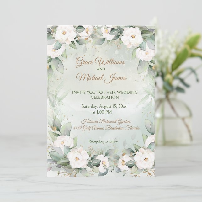 Graceful Greenery Wedding Invitation (Standing Front)