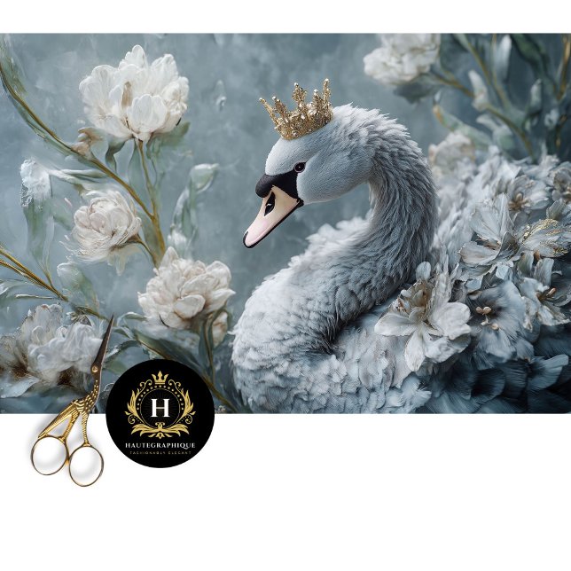 Graceful Grey Swan Gold Crown Floral Decoupage   Tissue Paper (Creator Uploaded)