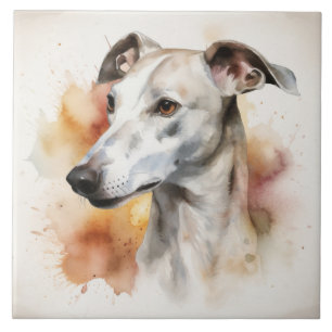Graceful Greyhound Watercolor Portrait Tile