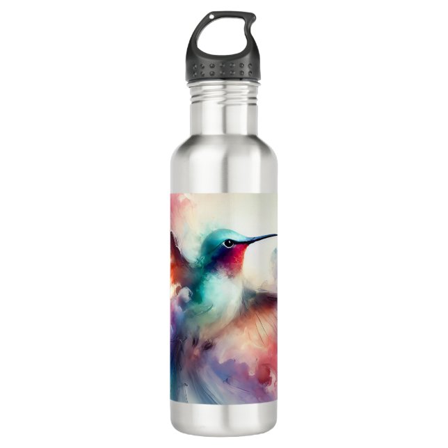 Graceful Hummingbird in Watercolor 710 Ml Water Bottle (Front)