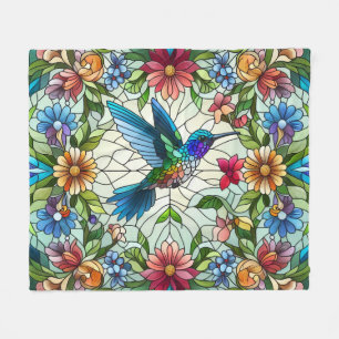 Graceful Hummingbird with Stained Glass Effect Fleece Blanket