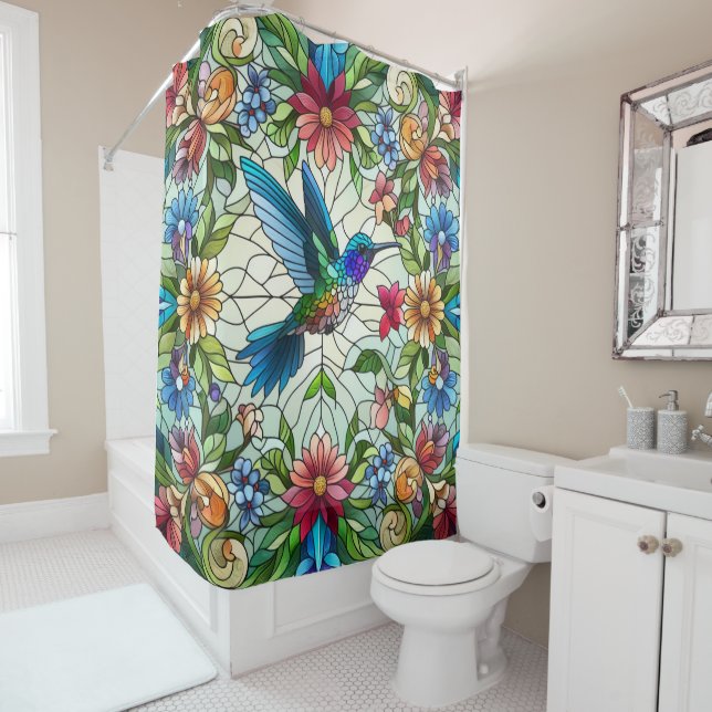 Graceful Hummingbird with Stained Glass Effect Shower Curtain (In Situ)