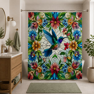 Graceful Hummingbird with Stained Glass Effect Shower Curtain