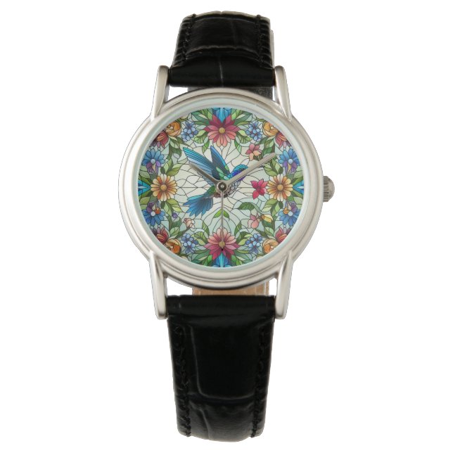 Graceful Hummingbird with Stained Glass Effect Watch (Front)