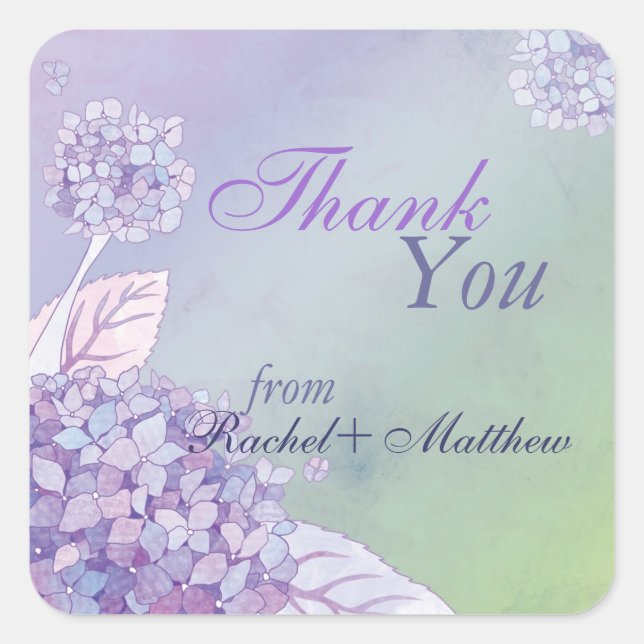 Graceful Hydrangeas Wedding Thank You Square Sticker (Front)