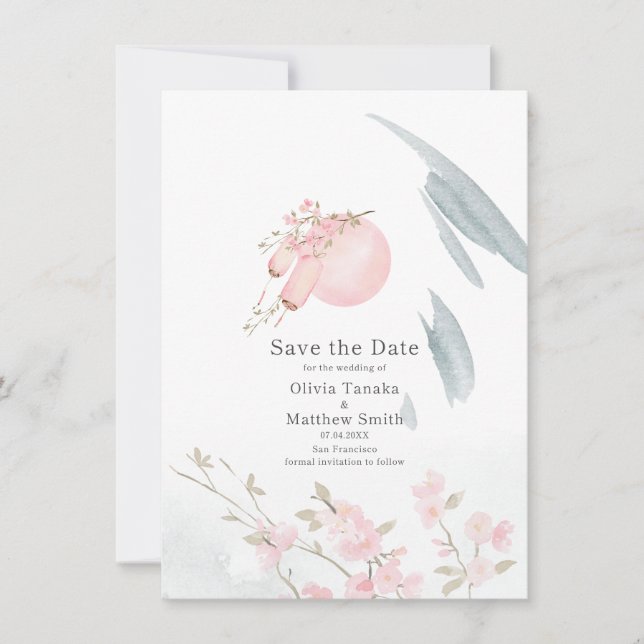 Graceful Japanese Boat in Moonlight Save The Date (Front)