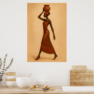 Graceful Journey African Woman with Pitcher Poster