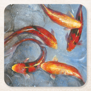 Graceful Koi I Square Paper Coaster