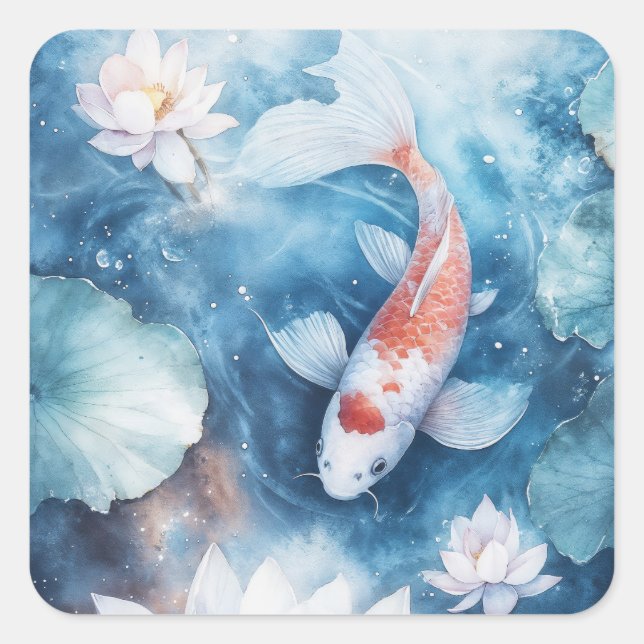 Graceful Koi with Peaceful Waters Square Sticker (Front)